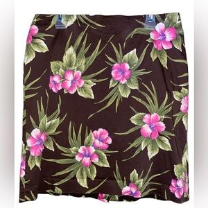 Jones New York Signature brown with floral hibiscus print zip up skirt size 14